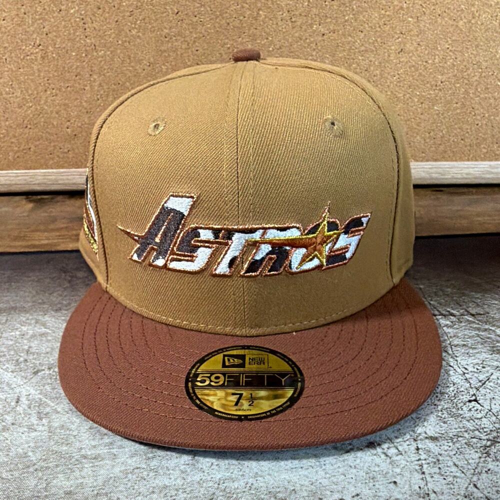 Exclusive New Era 59FIFTY Houston Astros Tan/Brown MLB Fitted Cowhide Size 7 1/2